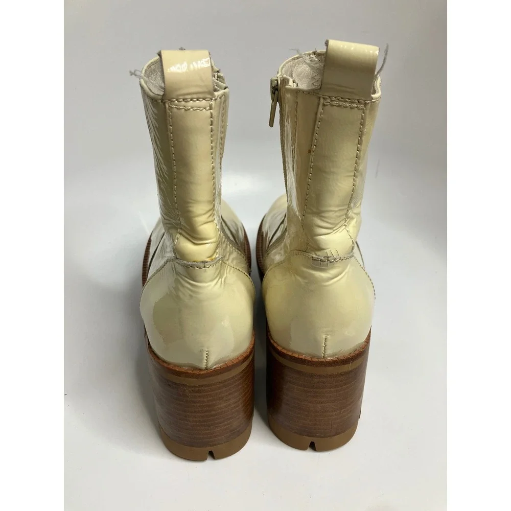 Jeffrey Campbell Quavo Platform Ankle Boots Womens Cream patent leather Lug Sole